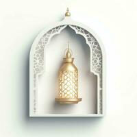Eid mubarak and ramadan kareem greetings with islamic lantern and mosque. Eid al fitr background. Eid al fitr background of window concept by AI Generated photo