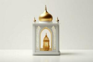 Eid mubarak and ramadan kareem greetings with islamic lantern and mosque. Eid al fitr background. Eid al fitr background of window concept by AI Generated photo