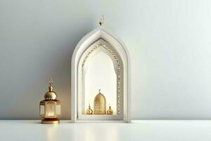 Eid mubarak and ramadan kareem greetings with islamic lantern and mosque. Eid al fitr background. Eid al fitr background of window concept by AI Generated photo