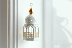 Eid mubarak and ramadan kareem greetings with islamic lantern and mosque. Eid al fitr background. Eid al fitr background of window concept by AI Generated photo