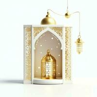 Eid mubarak and ramadan kareem greetings with islamic lantern and mosque. Eid al fitr background. Eid al fitr background of window concept by AI Generated photo