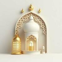 Eid mubarak and ramadan kareem greetings with islamic lantern and mosque. Eid al fitr background. Eid al fitr background of window concept by AI Generated photo