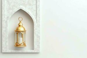 Eid mubarak and ramadan kareem greetings with islamic lantern and mosque. Eid al fitr background. Eid al fitr background of window concept by AI Generated photo