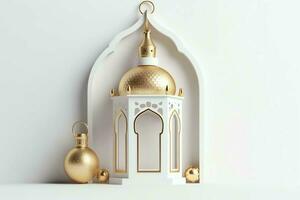 Eid mubarak and ramadan kareem greetings with islamic lantern and mosque. Eid al fitr background. Eid al fitr background of window concept by AI Generated photo