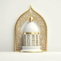 Eid mubarak and ramadan kareem greetings with islamic lantern and mosque. Eid al fitr background. Eid al fitr background of window concept by AI Generated photo