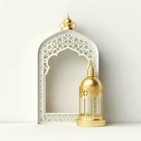 Eid mubarak and ramadan kareem greetings with islamic lantern and mosque. Eid al fitr background. Eid al fitr background of window concept by AI Generated photo