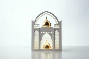 Eid mubarak and ramadan kareem greetings with islamic lantern and mosque. Eid al fitr background. Eid al fitr background of window concept by AI Generated photo