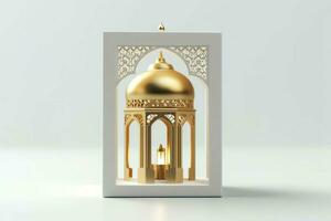 Eid mubarak and ramadan kareem greetings with islamic lantern and mosque. Eid al fitr background. Eid al fitr background of window concept by AI Generated photo