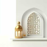 Eid mubarak and ramadan kareem greetings with islamic lantern and mosque. Eid al fitr background. Eid al fitr background of window concept by AI Generated photo