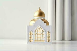 Eid mubarak and ramadan kareem greetings with islamic lantern and mosque. Eid al fitr background. Eid al fitr background of window concept by AI Generated photo