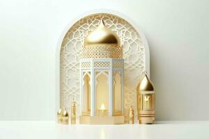 Eid mubarak and ramadan kareem greetings with islamic lantern and mosque. Eid al fitr background. Eid al fitr background of window concept by AI Generated photo