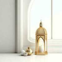 Eid mubarak and ramadan kareem greetings with islamic lantern and mosque. Eid al fitr background. Eid al fitr background of window concept by AI Generated photo