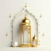 Eid mubarak and ramadan kareem greetings with islamic lantern and mosque. Eid al fitr background. Eid al fitr background of window concept by AI Generated photo
