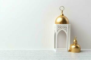 Eid mubarak and ramadan kareem greetings with islamic lantern and mosque. Eid al fitr background. Eid al fitr background of window concept by AI Generated photo