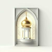 Eid mubarak and ramadan kareem greetings with islamic lantern and mosque. Eid al fitr background. Eid al fitr background of window concept by AI Generated photo