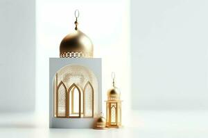 Eid mubarak and ramadan kareem greetings with islamic lantern and mosque. Eid al fitr background. Eid al fitr background of window concept by AI Generated photo