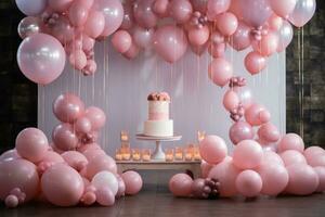 ai generado cumpleaños decoración con color globos un regalo cajas en un habitación concepto, ai generado foto