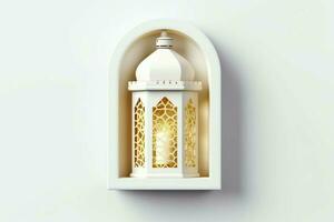 Eid mubarak and ramadan kareem greetings with islamic lantern and mosque. Eid al fitr background. Eid al fitr background of window concept by AI Generated photo