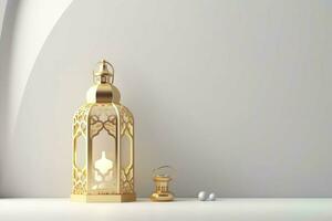 Eid mubarak and ramadan kareem greetings with islamic lantern and mosque. Eid al fitr background. Eid al fitr background of window concept by AI Generated photo