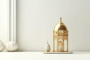 Eid mubarak and ramadan kareem greetings with islamic lantern and mosque. Eid al fitr background. Eid al fitr background of window concept by AI Generated photo