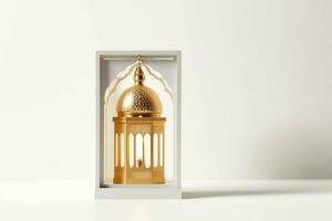 Eid mubarak and ramadan kareem greetings with islamic lantern and mosque. Eid al fitr background. Eid al fitr background of window concept by AI Generated photo