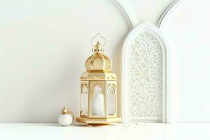 Eid mubarak and ramadan kareem greetings with islamic lantern and mosque. Eid al fitr background. Eid al fitr background of window concept by AI Generated photo