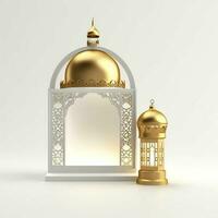 Eid mubarak and ramadan kareem greetings with islamic lantern and mosque. Eid al fitr background. Eid al fitr background of window concept by AI Generated photo