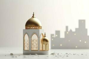 Eid mubarak and ramadan kareem greetings with islamic lantern and mosque. Eid al fitr background. Eid al fitr background of window concept by AI Generated photo