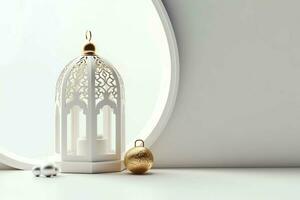 Eid mubarak and ramadan kareem greetings with islamic lantern and mosque. Eid al fitr background. Eid al fitr background of window concept by AI Generated photo