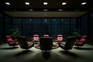AI generated corporate office room with empty seats , luxury office room decoration for business purpose Ai generator photo