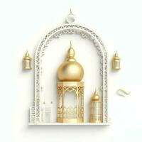 Eid mubarak and ramadan kareem greetings with islamic lantern and mosque. Eid al fitr background. Eid al fitr background of window concept by AI Generated photo