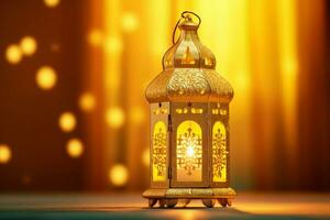 Eid mubarak and ramadan kareem greetings with islamic lantern and mosque. Eid al fitr background. Eid al fitr background of window concept by AI Generated photo