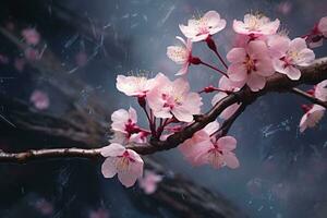 AI generated Closeup of spring seasonal cherry blossom flower and sakura flower on bokeh background Ai generated photo