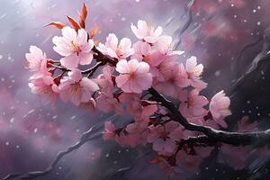 AI generated Closeup of spring seasonal cherry blossom flower and sakura flower on bokeh background Ai generated photo