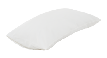 White pillows with cases after guest's use in hotel or resort room isolated with clipping path in png file format