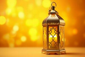 Eid mubarak and ramadan kareem greetings with islamic lantern and mosque. Eid al fitr background. Eid al fitr background of window concept by AI Generated photo