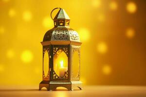 Eid mubarak and ramadan kareem greetings with islamic lantern and mosque. Eid al fitr background. Eid al fitr background of window concept by AI Generated photo