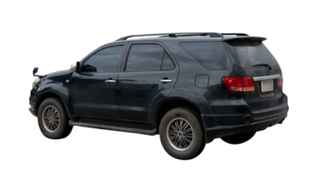 Back side view of black luxurious SUV car isolated with clipping path in png file format