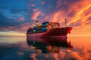 AI generated Container Cargo freight ship in the calm sea Ai generator photo