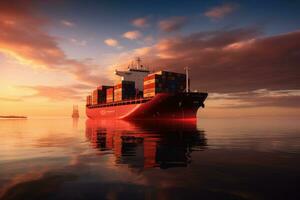 AI generated Container Cargo freight ship in the calm sea Ai generator photo