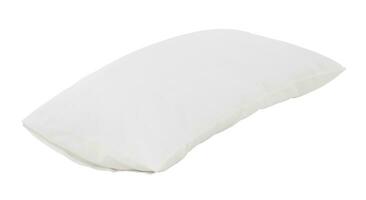 White pillows with cases after guest's use in hotel or resort room isolated on white background with clipping path. photo