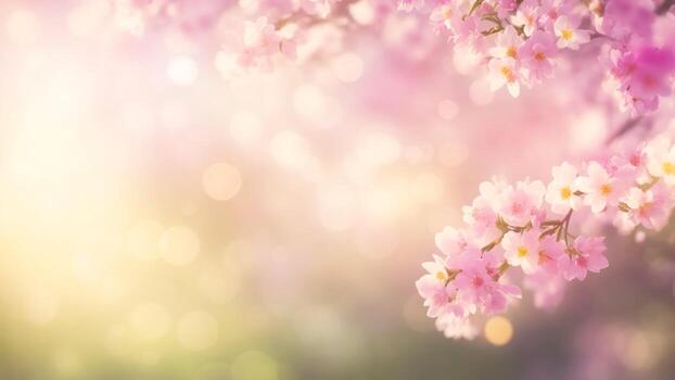 ai generado Cereza florecer sakura primavera flores antecedentes con Bokeh, Copiar espacio foto