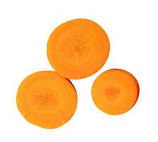 Top view of beautiful orange carrot slices in set isolated on white background with clipping path photo