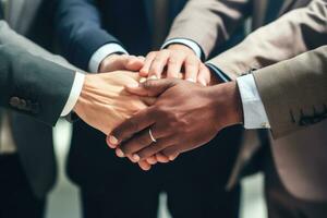 AI generated Group of business people putting their hands together, Business putting their hands together in unity ,Ai generated photo