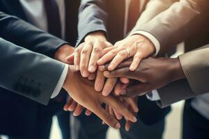 AI generated Group of business people putting their hands together, Business putting their hands together in unity ,Ai generated photo