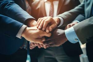 AI generated Group of business people putting their hands together, Business putting their hands together in unity ,Ai generated photo