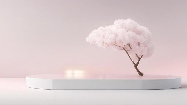 ai generado mínimo producto monitor podio con Cereza florecer. 3d hacer foto