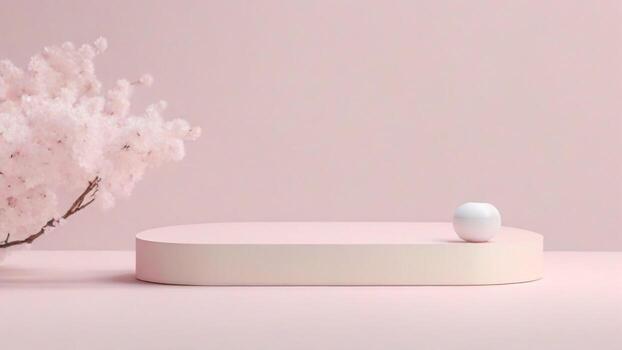 ai generado 3d hacer de mínimo producto monitor podio con Cereza florecer antecedentes. foto