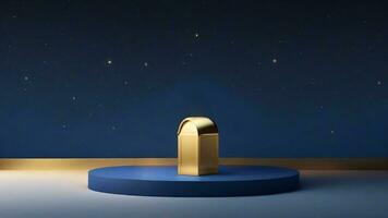 AI generated golden podium on blue background with starry sky, 3d render photo