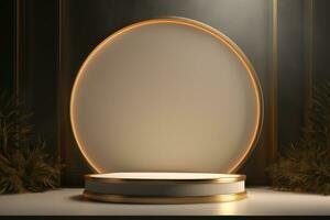 AI generated 3d podium for product presentation and on color background luxury style 3d model Ai generator photo